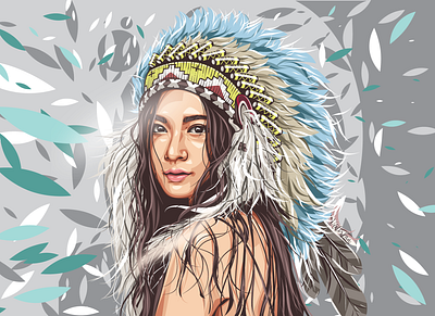 native american headdress art draw girl illustraion indian tribe vector warbonet