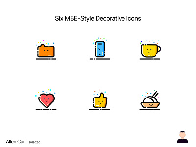 Six MBE-Style Decorative Icons app branding design ui ux 图标 应用 插图 设计