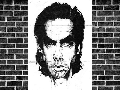 Nick is my co-pilot ballpoint hand drawn illustration ink nick cave pilot