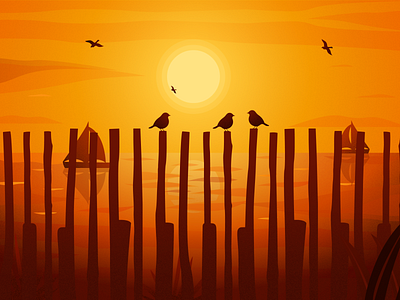 Sunset View design flat illustration illustrator minimal vector