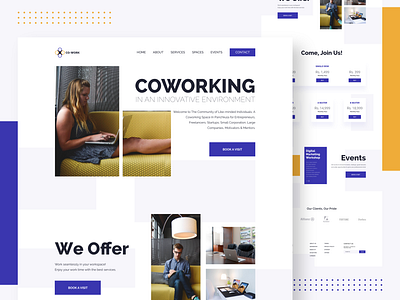 Co-work Webpage Design clean colors coworker home interface landing minimal website website concept website design working space