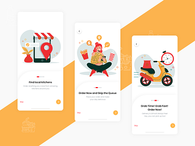 food app intro screens graphic design ui