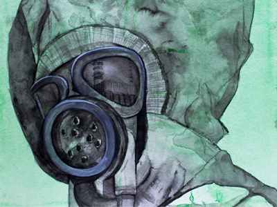 REFLECT black dystopian gasmask green ink paper reflection toxic watercolor