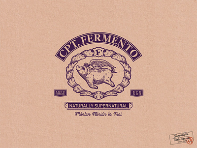 Captain Fermento Foods Logo Design antique artisan brand character design graphic design hand drawn illustrator logo organic ornament pig retro texture tradition vector victorian vintage