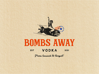 Bombs Away Vodka Logo Design aircraft american blue classic cowboy creative custom illustrator liquor logo concept logo design military red vector vintage vodka