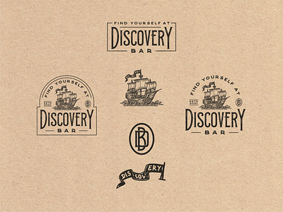 Discovery Bar Logo Design adventure bar brand identity branding brewery design graphic design illustrator logo retro sailor ship tattoo texture vector vintage
