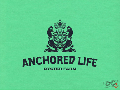 Logo Design for Anchored Life Oyster Farms agriculture black branding creative farm farming graphic design green illustrator lettering logo marine mermaid ocean oyster sea skull type vector vintage