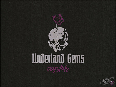 Logo Design for Underland Gems black branding creative crystals dark gothic graphic design icon lettering logo purple skull vintage