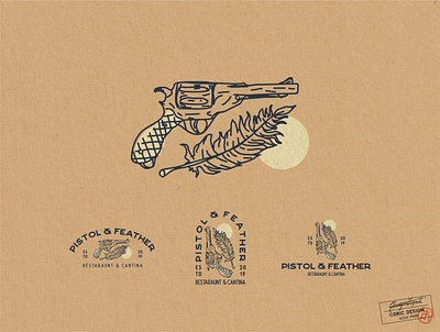 Visual Identity for Pistol & Feather branding color design elegant feather graphic designer gun hand drawn illustration illustrations logo logo designer logos pistol restaurant sophisticated typography vintage