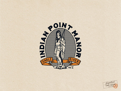 Logo Design for Indian Point Manor american black and white bow character classic eagle hand crafted hand drawn hunter icon logo design native native american orange rent retro river rustic vintage wisconsin