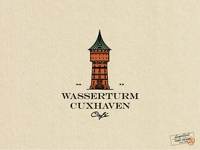 Logo Design for Wasserturm Cuxhaven Cafe building business cafe cake chocolate city classic coffee colorful cookies flat german germany graphic landscape logos sea tower vintage watertower