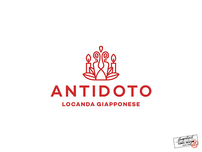 Logo Design for Antidoto clean drinks enjoy feminine flame flower food iconography italian japanese light lines milan minimalism red relaxation restaurant shapes sushi white