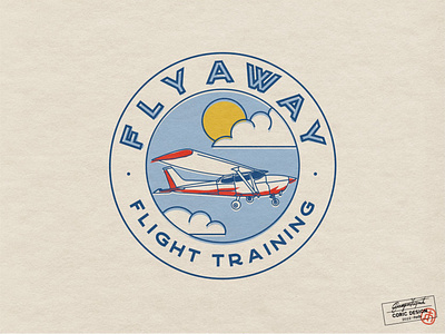 Logo Design for Fly Away Flight Training aircraft airplane badge clouds color digital illustration education fly flying graphic designers hand drawn kids logo mark plane school sky sport sunny vector art