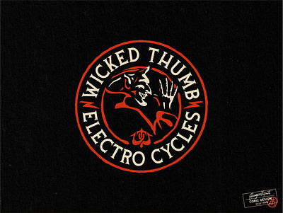 T-shirt Graphic for Wicked Thumb Electrocycles application badge bicycle bike branding devil electrocycles graphics lettering logos masculine mischief mockup monogram motorcycle skull t shirt trident tshirt vector