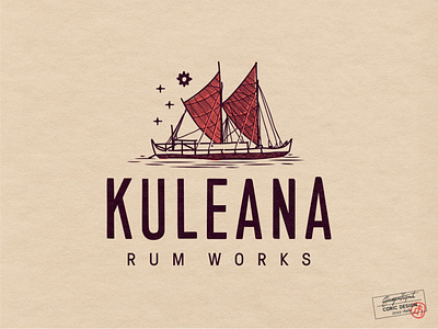Logo Design for Kuleana Rum Works canoe hawaii icon line liquor modern logo navigation ocean product rum sail sailing sailor ship sketch texture travel typeface vector voyage