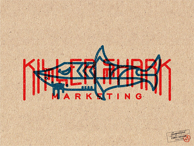 Logo Design for Killer Shark Marketing advertising agency blue cartoon character concept cool draw graffiti letters marketing mascots masculine rebrand red shark spray texture unconventional urban