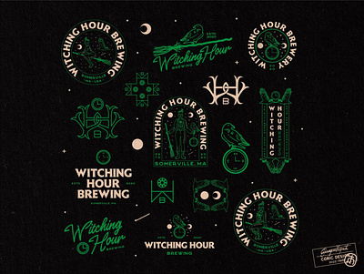 Brand Identity for Witching Hour Brewing award beer brand identity branding brewery character clock dark girl graphic design illustrator logo magic moon raven responsive tattoo vector vintage witch