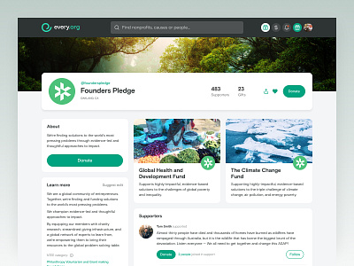 Every.org | Funds charity desktop donate funds nonprofit ui ux web