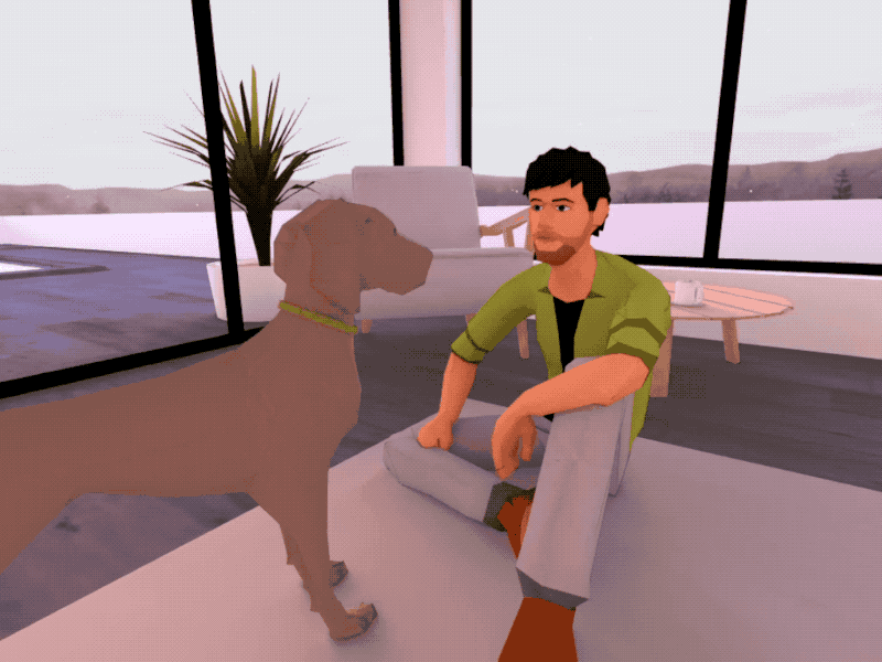 VR Lobby Character Animations 3d aframe animation blender character dog lighting lobby low poly model rig vr web webvr webxr xr