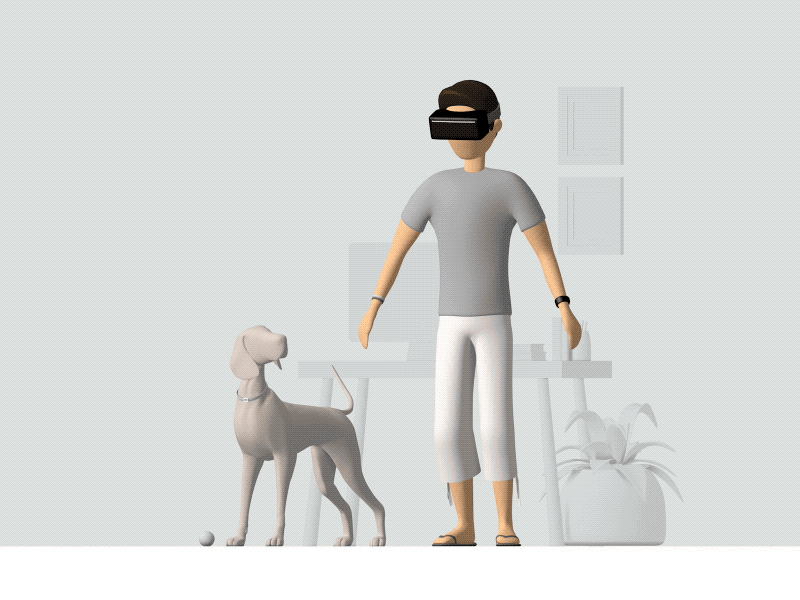 VR 3d animation c4d character cinema 4d dog illustration office studio vr weimaraner