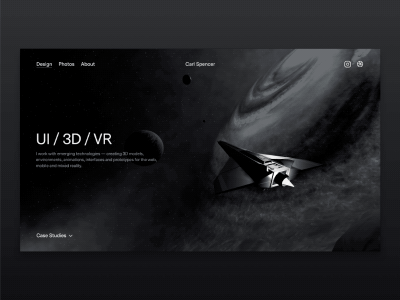 3D Portfolio Banner 3d a frame animation c4d cinema 4d minimal mobile first portfolio responsive space spaceship three.js ui vr web webvr