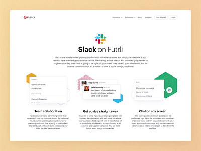 Futrli | Slack Integration Page animation app business chart dashboard data finance marketing money notifications post ui web