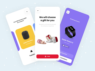 Gifts Randomizer App Design Concept animation app christmas design gift gifts marketplace mobile present presents randomize twist ui ux