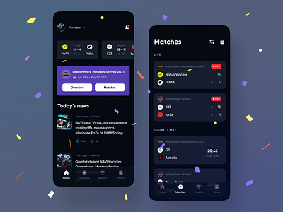 Esports News App Design Concept app cs dota esport esports game live lol matches mobile news purple teams twitch ui ux