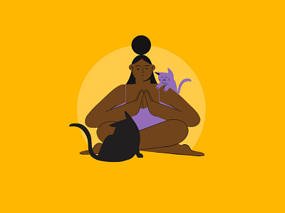 Cat's yoga 2d cat character design exercise flat hero home illustration linear pet purple ui vector yellow yoga