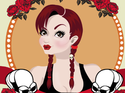 Me, redhead, roses and skulls cartoon illustration redhead rose skull woman