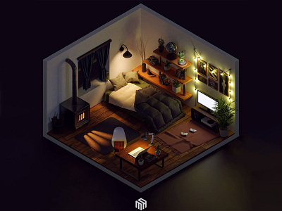 cozy bedroom 3d 3dmodeling blender design illustration interior isometric lowpoly