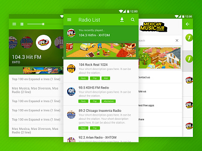 Mexican Music Hub android radio flat app flat design mexican radio radio app record app station