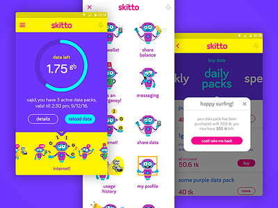 Skitto App Navigation horizontal scrolling menu navigation scrollbar scrolling swipe swiping