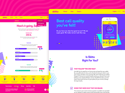 Skitto Web Selfcare UI dhaka high contrast neon pink pop selfcare telecom app ux vibrant