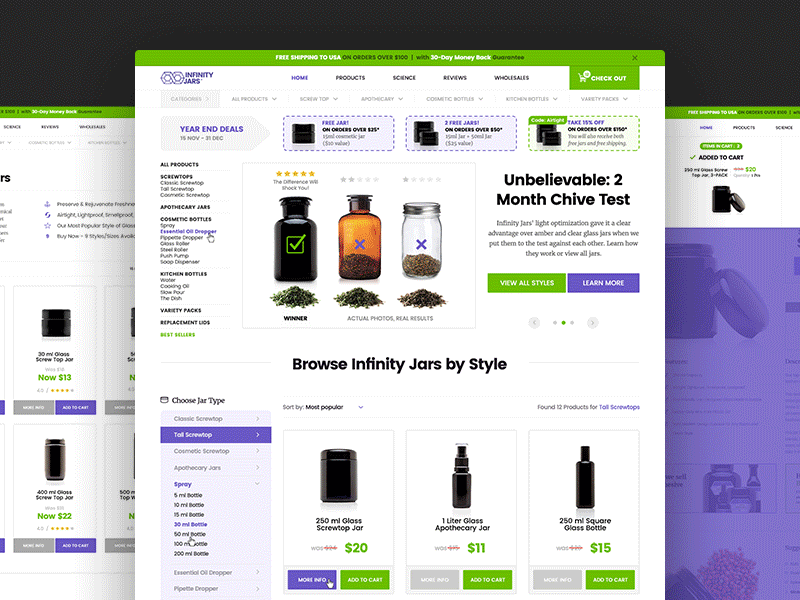 Cosmetic Jar - Ecommerce Portal amazon bottles container ecommerce glass jar green purple webdesign website design