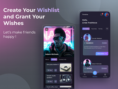 Make a Wish birthday creative darkmode design figma friends gift interface product retro ui wish wishes wishlist