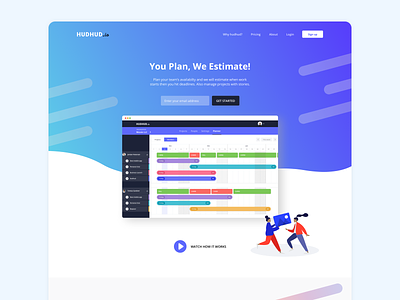 Landing page v2 of hudhud.io calendar colors design flat gradient landing page productivity redesign time tracker ui ux