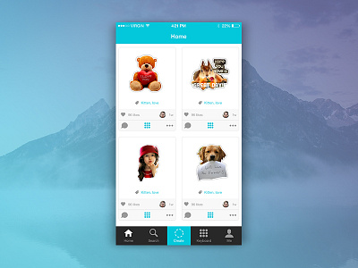 Home screen of Slickr App app cards design home ios likes slickr stickers tags