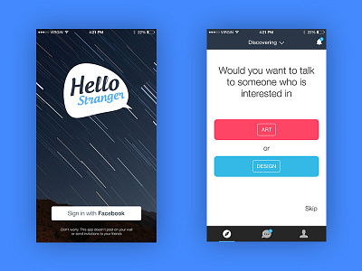 Login and Discover Screens of Hello Stranger App app art chat design hellostranger home ios login screens