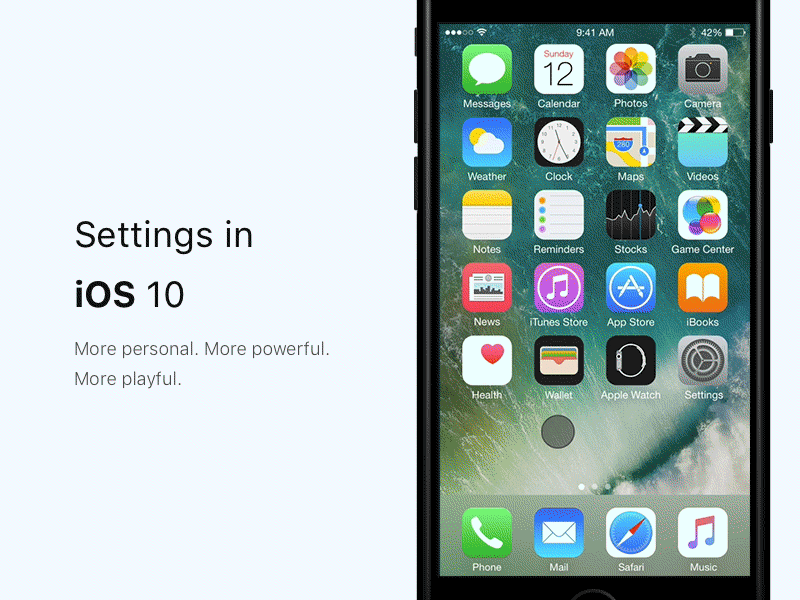Settings in iOS 10 apple clean design interface ios10 makeitbetter settings ui updated ux ux ui flow
