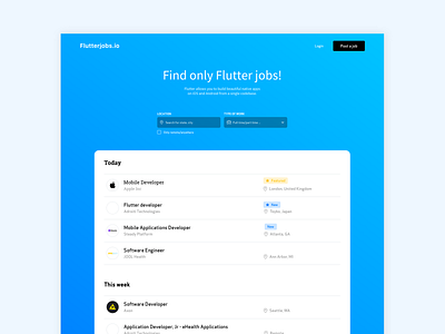 Flutterjobs.io - Job board 2020 design flutter google job board job listing work