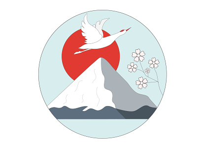 Japan crane design illustration vector