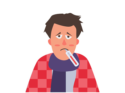 Sick man with thermometer in flat vector illustration. design illustration web