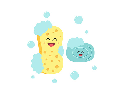 set soap and sponge design illustration vector