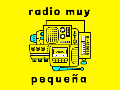 Radio Muy Pequeña podcast logo analog boombox branding bright colors buttons design illustration logo machinery mixtape podcast radio vector