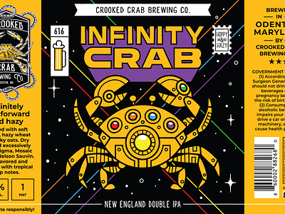 Infinity Crab Beer Can Art beer branding bright colors can design illustration infinity label marvel thanos vector