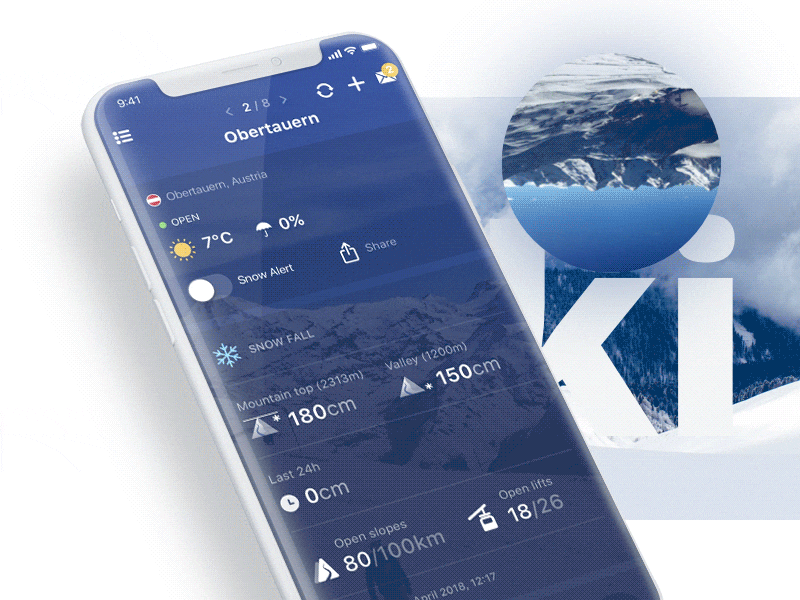 Schneehoehen Ski App 🏔❄️ android app interaction interface ios mobile simple ski ui ux