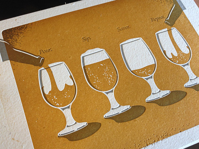 Pour Sip Savor beer bottle design glass hoptoberfest illustration letterpress porridge paper poster texture vector