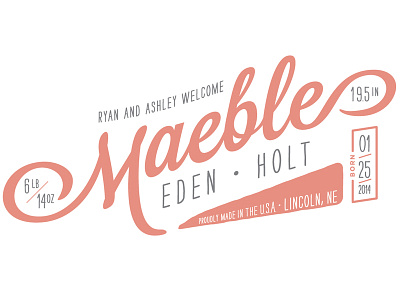 Maeble Eden Announcement baby birth annocuncement lincoln script type usa weight