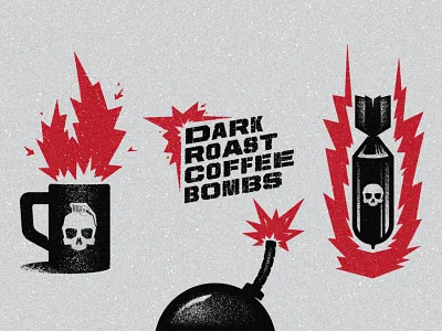 Coffee Bombs bombs coffee design fire grenade illustration logo mug skull spark texture typography